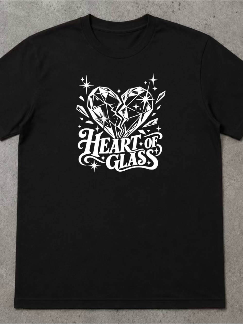 Gildan Black Tee with White 'Heart of Glass' Graphic